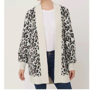 Loft Leopard Print Cardigan with Balloon Sleeves Wool Blend Size Small